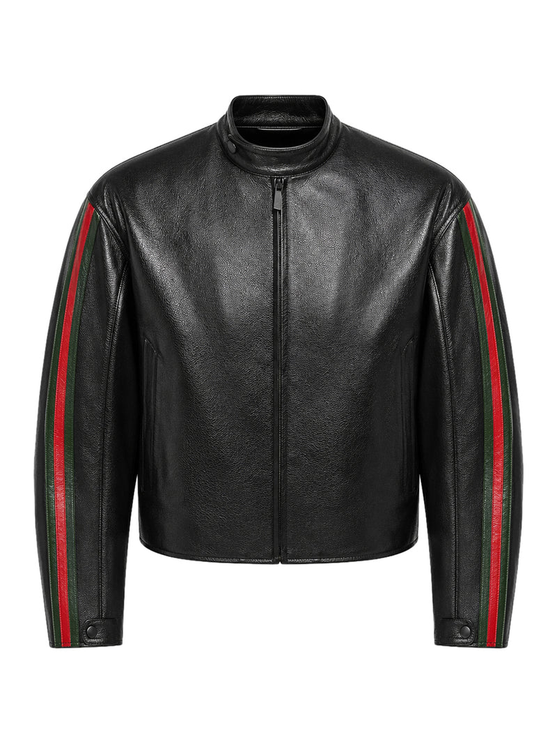 GIUBBOTTO BIKER IN PELLE CON DETTAGLIO WEB