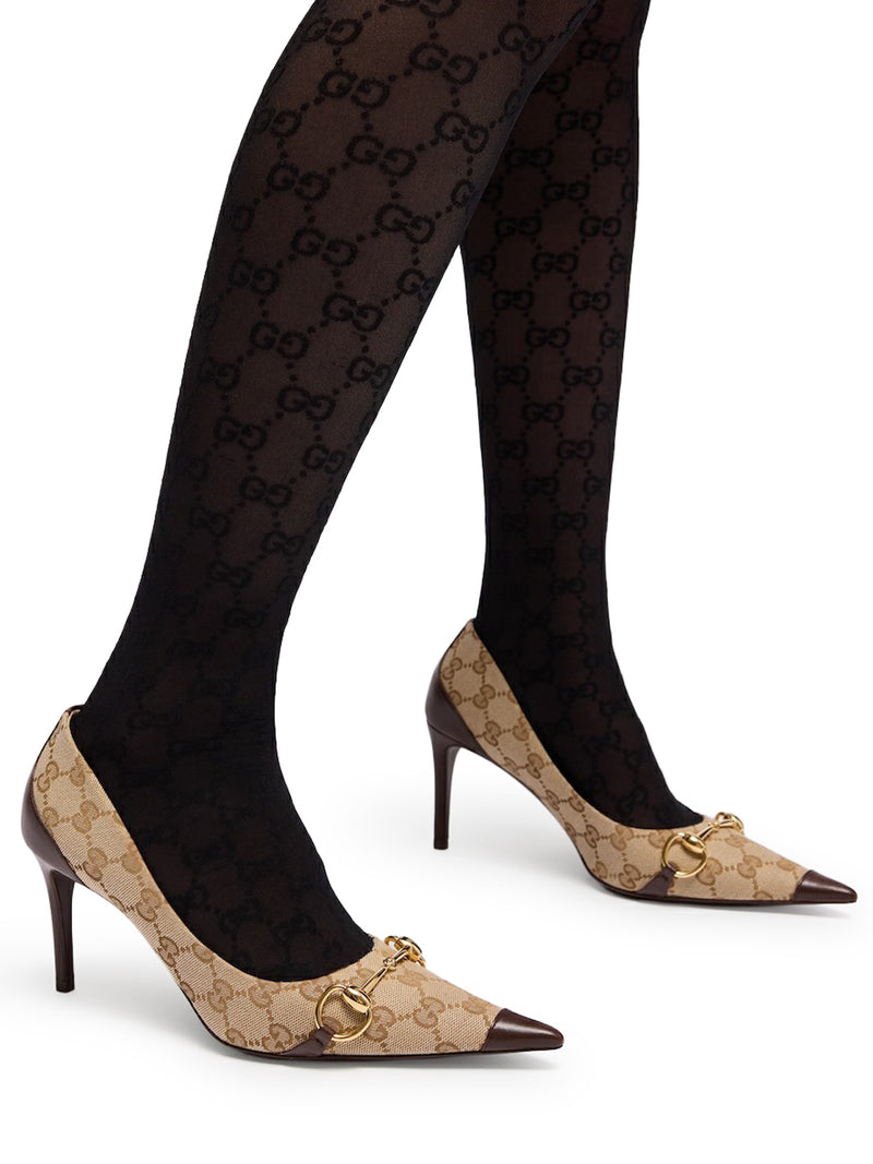 DÉCOLLETÉ DONNA IN PELLE E TESSUTO GG