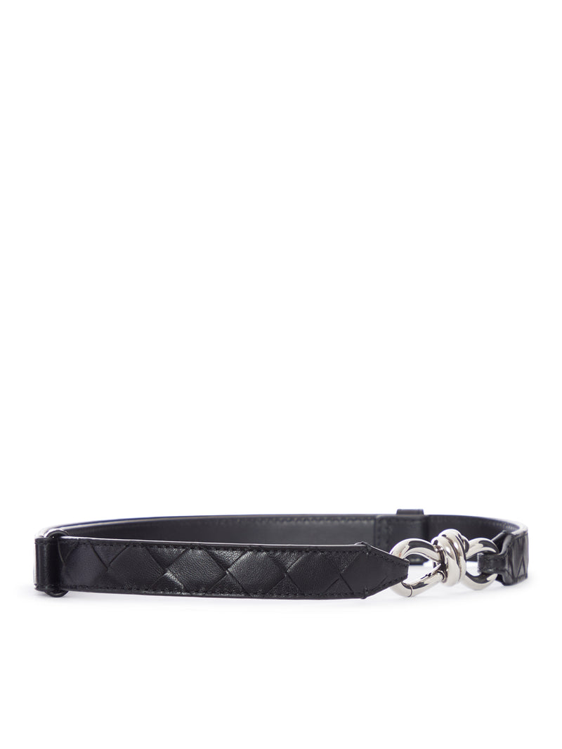 CINTURA IN NAPPA CON LAVORAZIONE INTRECCIATO ED EMBLEMATICA FIBBIA KNOT