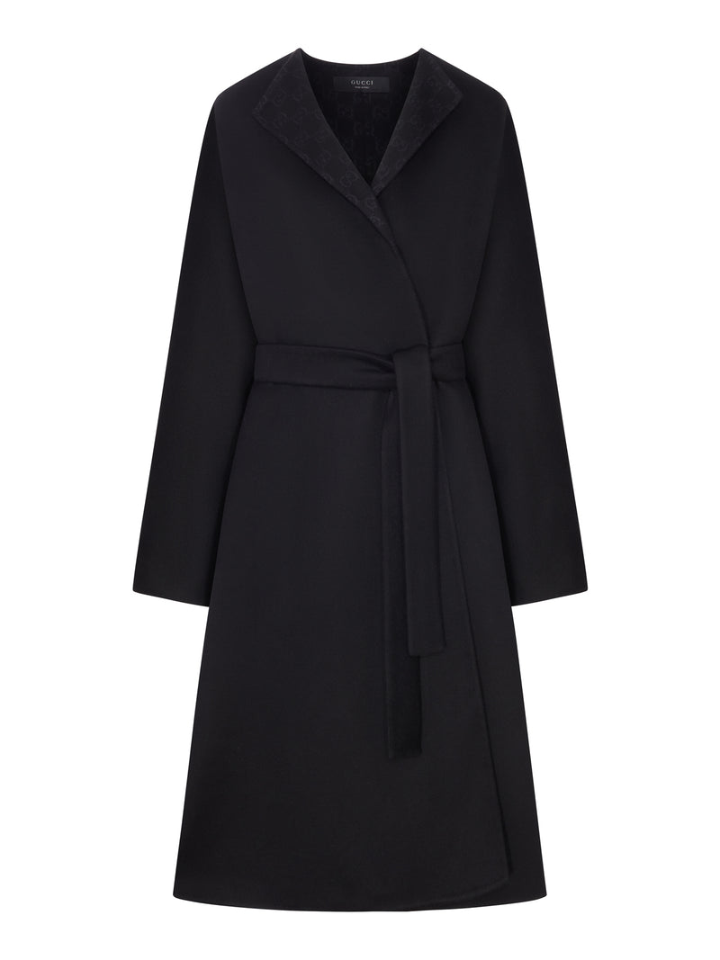 CAPPOTTO LUNGO IN SETA E LANA CON GG ALL`INTERNO