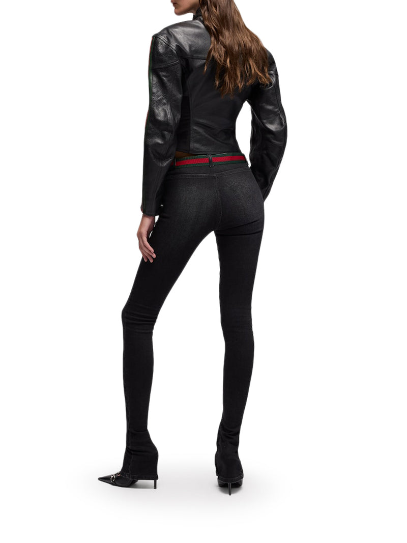GIACCA BIKER IN PELLE CON NASTRO WEB