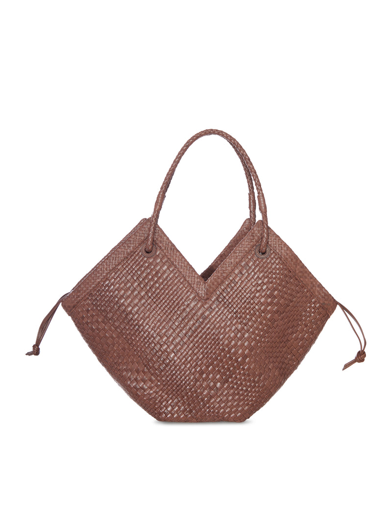 BORSA SHOPPER GRANDE IN PELLE INTRECCIATA CON MANICI