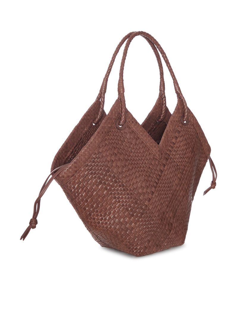 BORSA SHOPPER GRANDE IN PELLE INTRECCIATA CON MANICI