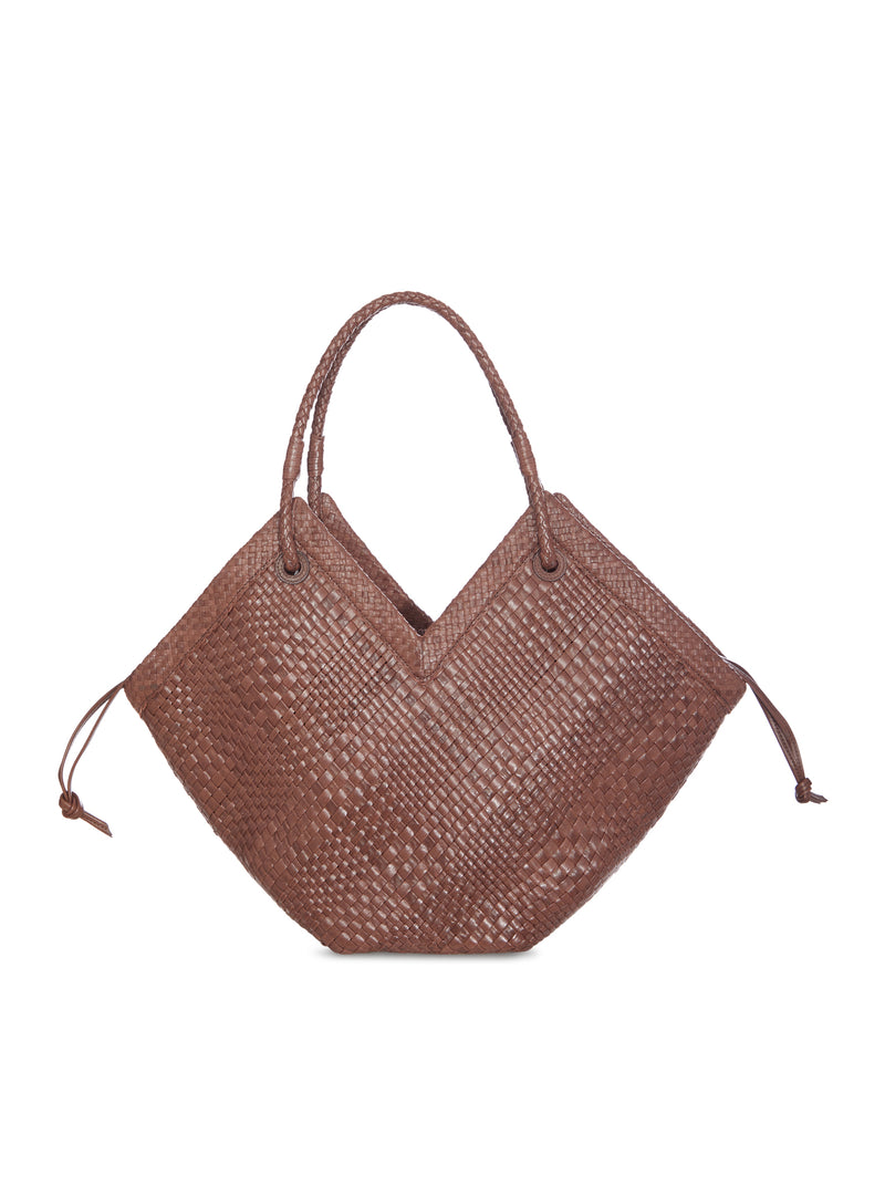 BORSA SHOPPER GRANDE IN PELLE INTRECCIATA CON MANICI