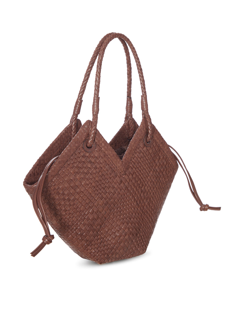 BORSA SHOPPER MEDIA IN PELLE INTRECCIATA CON MANICI