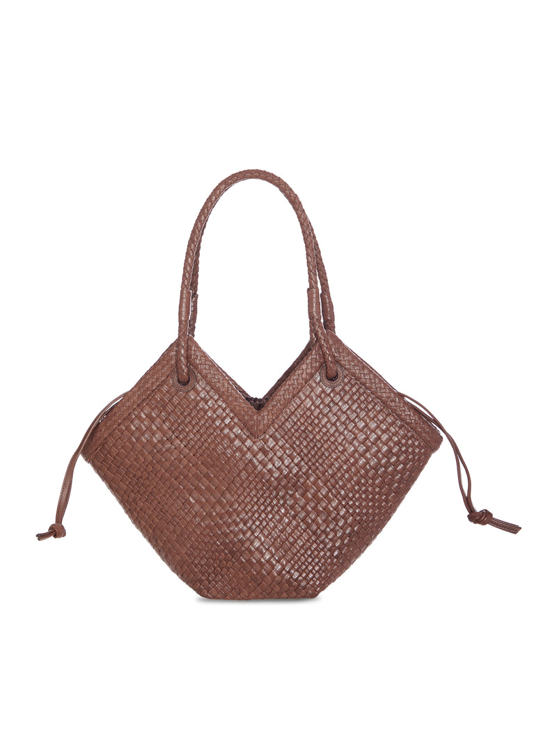 BORSA SHOPPER MEDIA IN PELLE INTRECCIATA CON MANICI