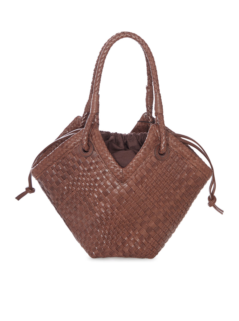 BORSA SHOPPER PICCOLA IN PELLE INTRECCIATA CON MANICI