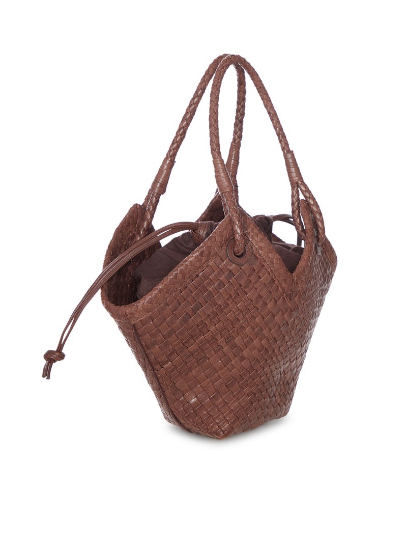 BORSA SHOPPER PICCOLA IN PELLE INTRECCIATA CON MANICI