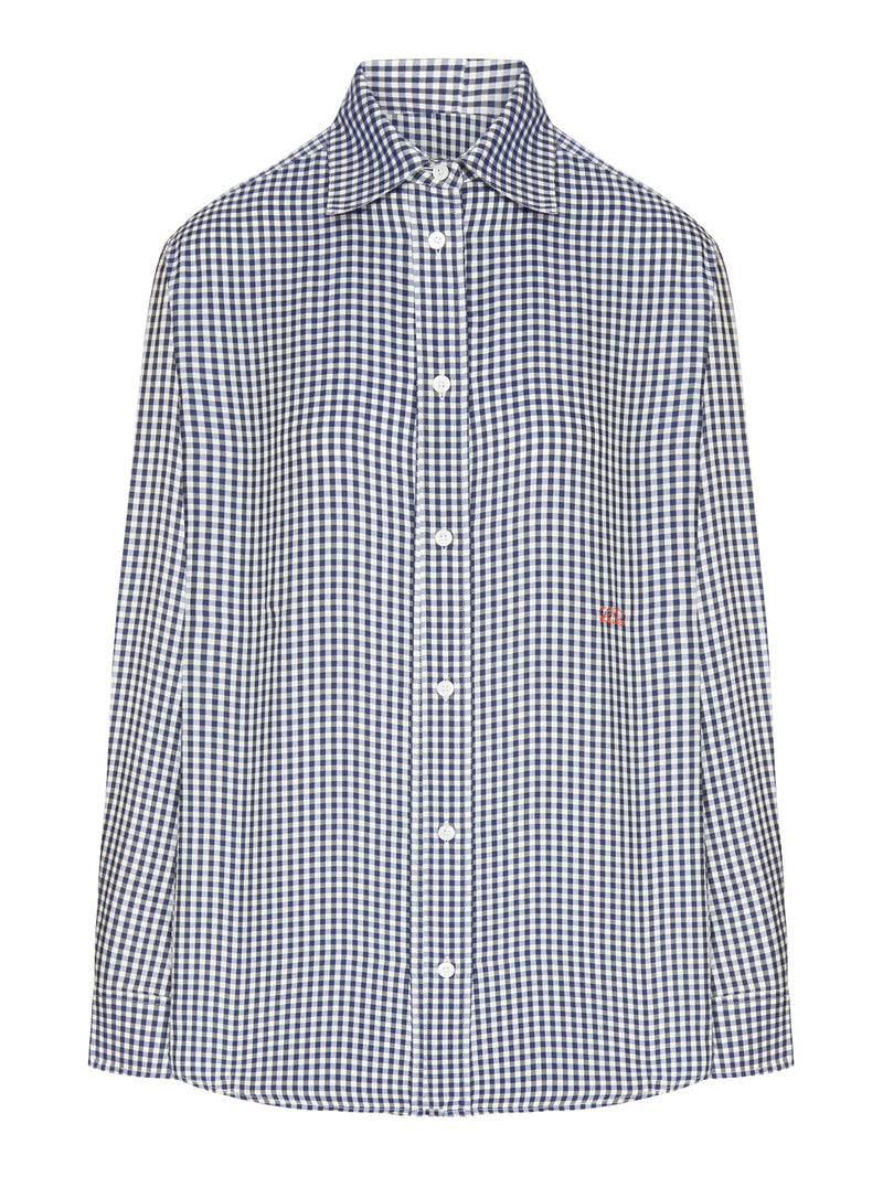 CAMICIA IN TWILL DI SETA A QUADRI CON MICRO MOTIVO A CONTRASTO