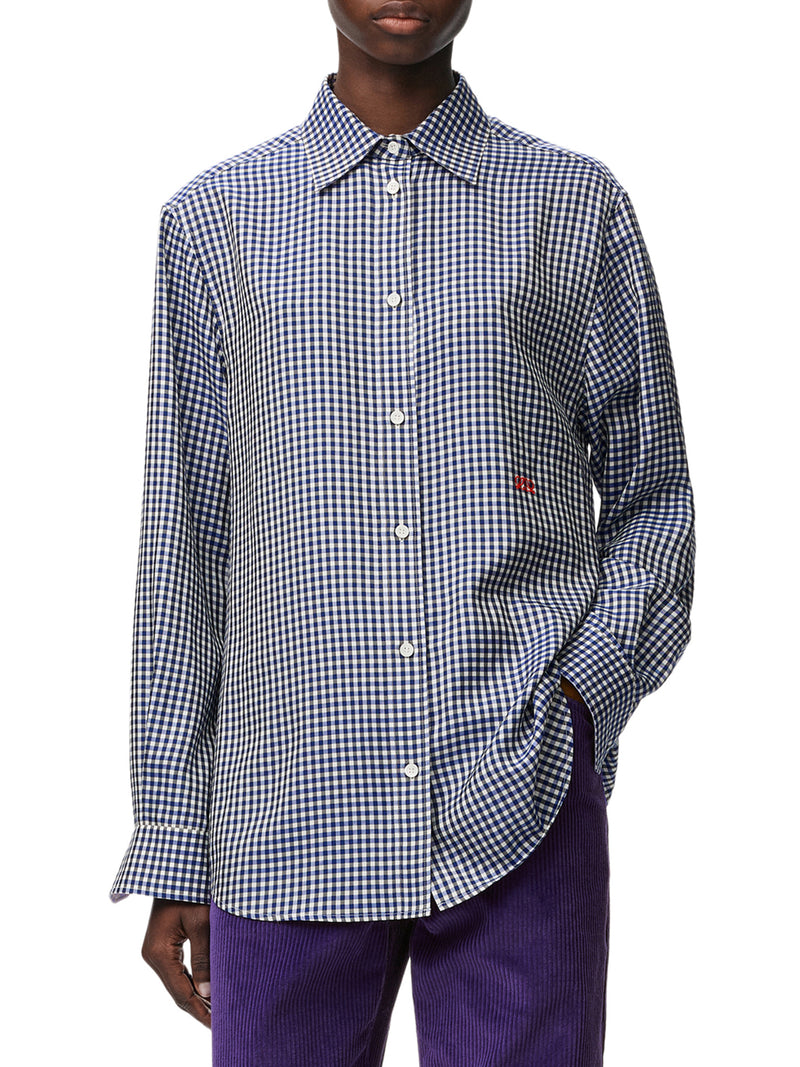 CAMICIA IN TWILL DI SETA A QUADRI CON MICRO MOTIVO A CONTRASTO
