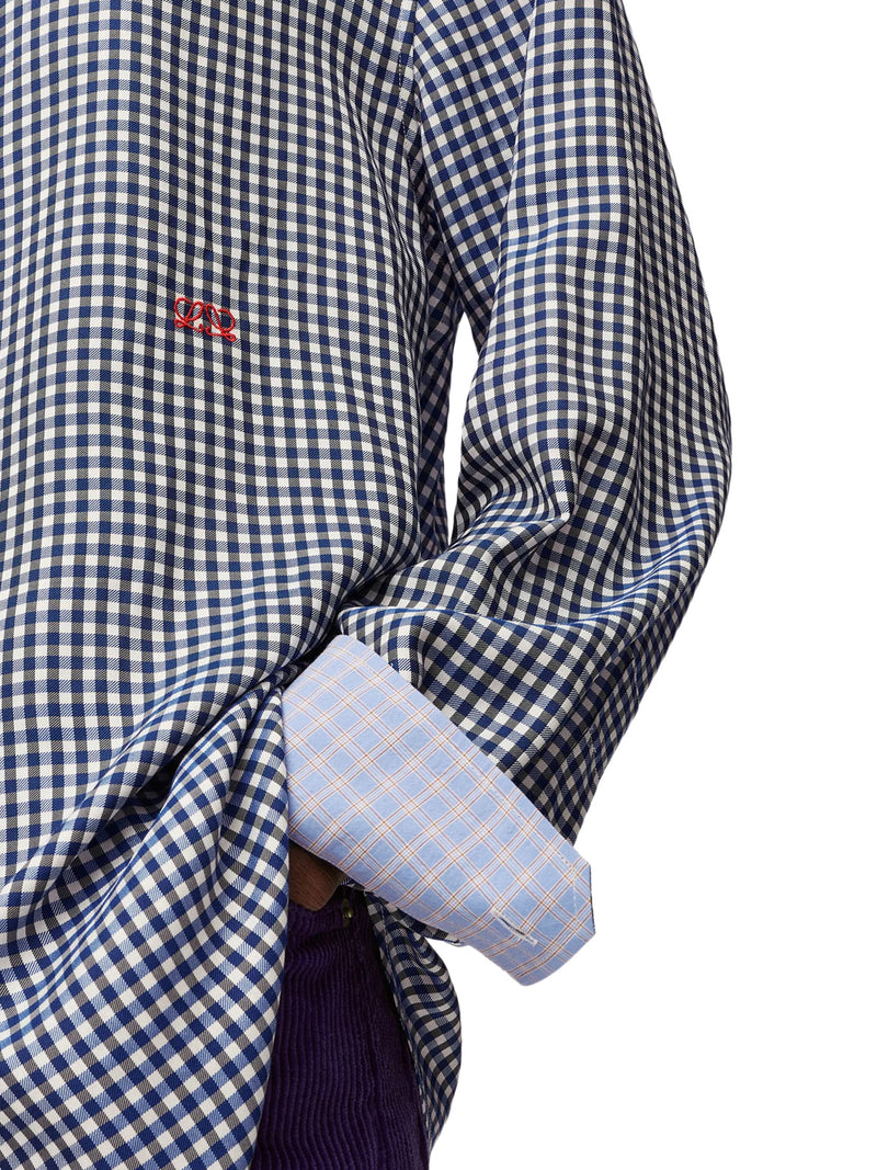 CAMICIA IN TWILL DI SETA A QUADRI CON MICRO MOTIVO A CONTRASTO