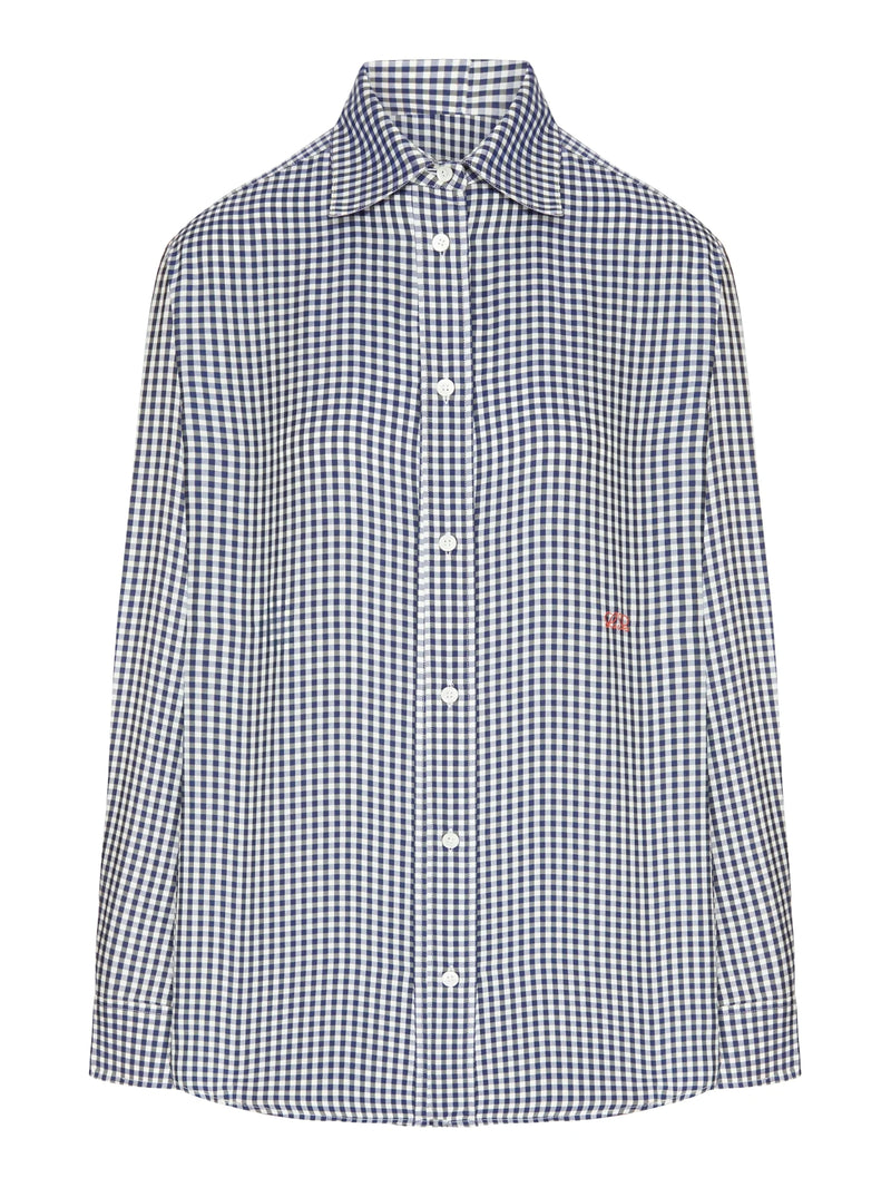 CAMICIA IN TWILL DI SETA A QUADRI CON MICRO MOTIVO A CONTRASTO