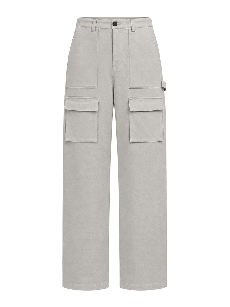PANTALONI CARGO IN TELA DI COTONE E FINITURE IN FILO