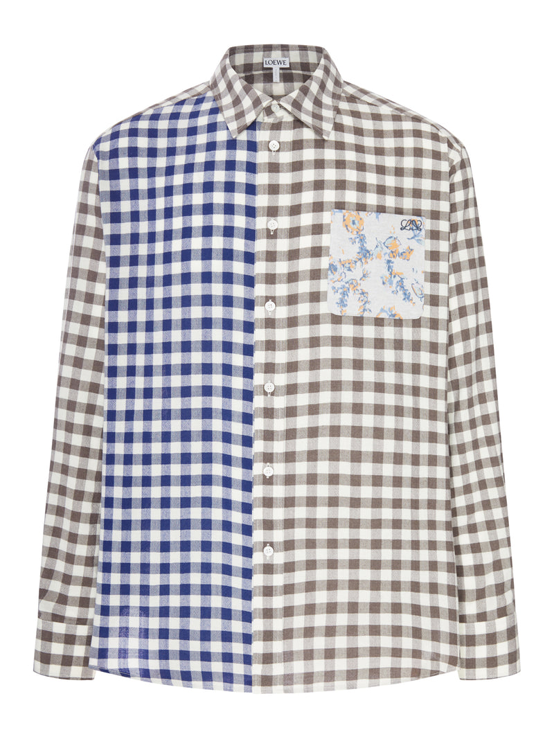 CAMICIA IN FLANELLA MISTO LANA E COTONE CON COSTRUZIONE PATCHWORK A CONTRASTO