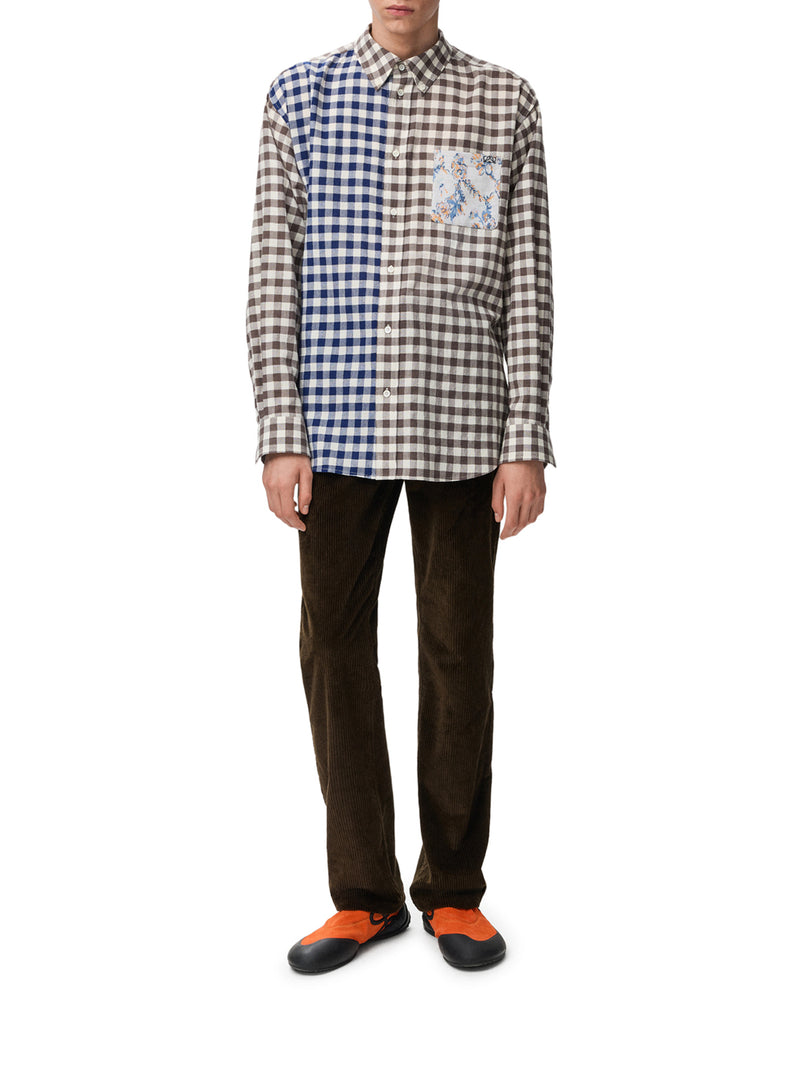CAMICIA IN FLANELLA MISTO LANA E COTONE CON COSTRUZIONE PATCHWORK A CONTRASTO