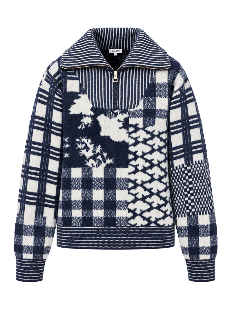 FELPA IN LANA DOUBLE FACE CON CUCITURE JACQUARD PIQUÉ
