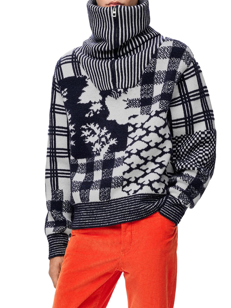 FELPA IN LANA DOUBLE FACE CON CUCITURE JACQUARD PIQUÉ