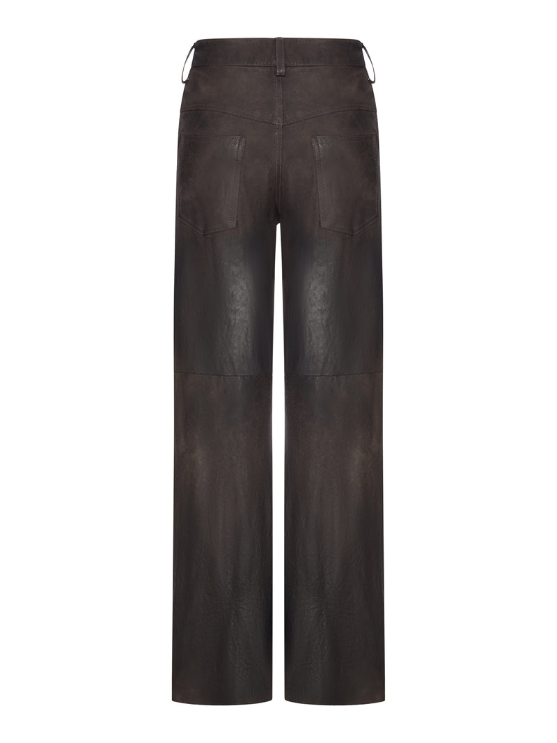 PANTALONI IN PELLE CON GAMBA AMPIA