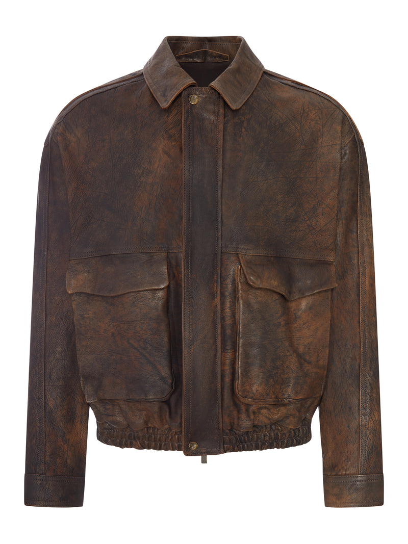 GIACCA BOMBER IN PELLE EFFETTO VINTAGE