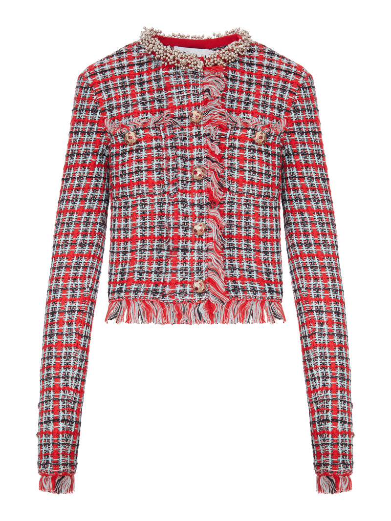 GIACCA CORTA IN TWEED MULTICOLORE CON COLLO GIOIELLO