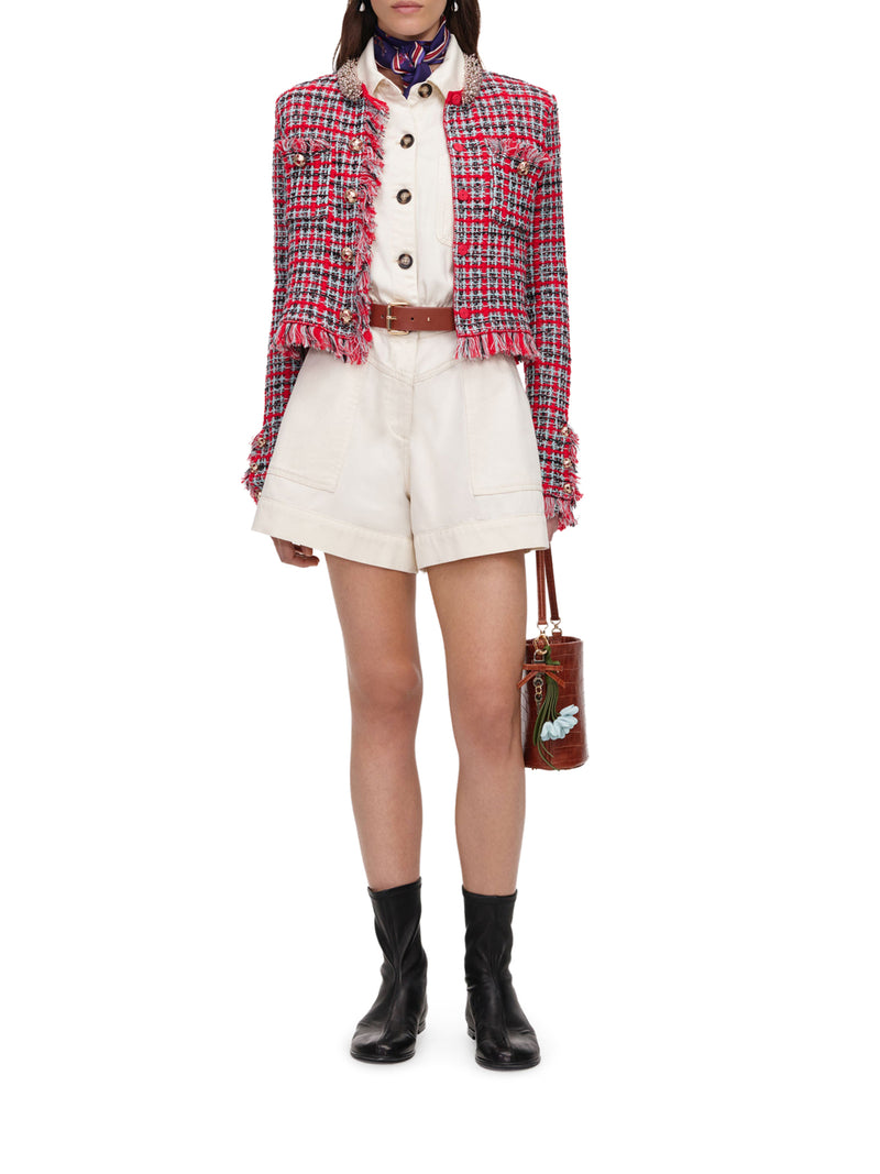 GIACCA CORTA IN TWEED MULTICOLORE CON COLLO GIOIELLO