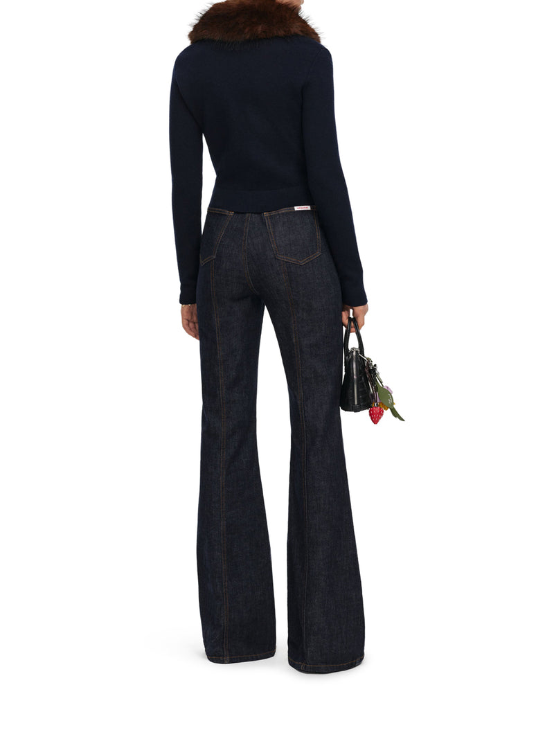 CARDIGAN CORTO IN MAGLIA CON COLLO IN ECOPELLICCIA