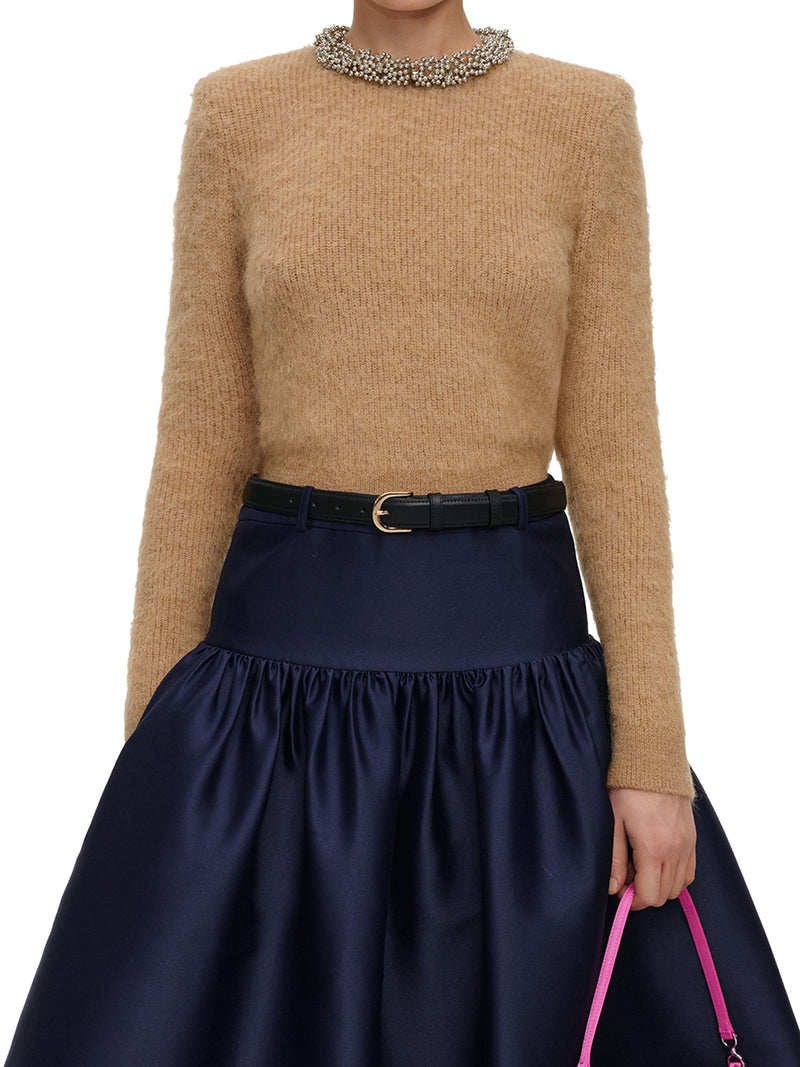 MAGLIA IN MISTO ALPACA CON COLLO GIOIELLO