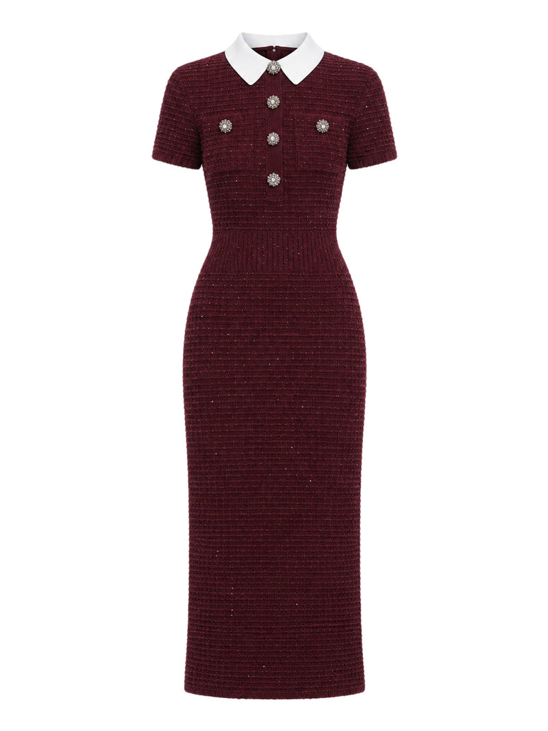 ABITO MIDI IN MAGLIA LAVORATA COLOR BORDEAUX