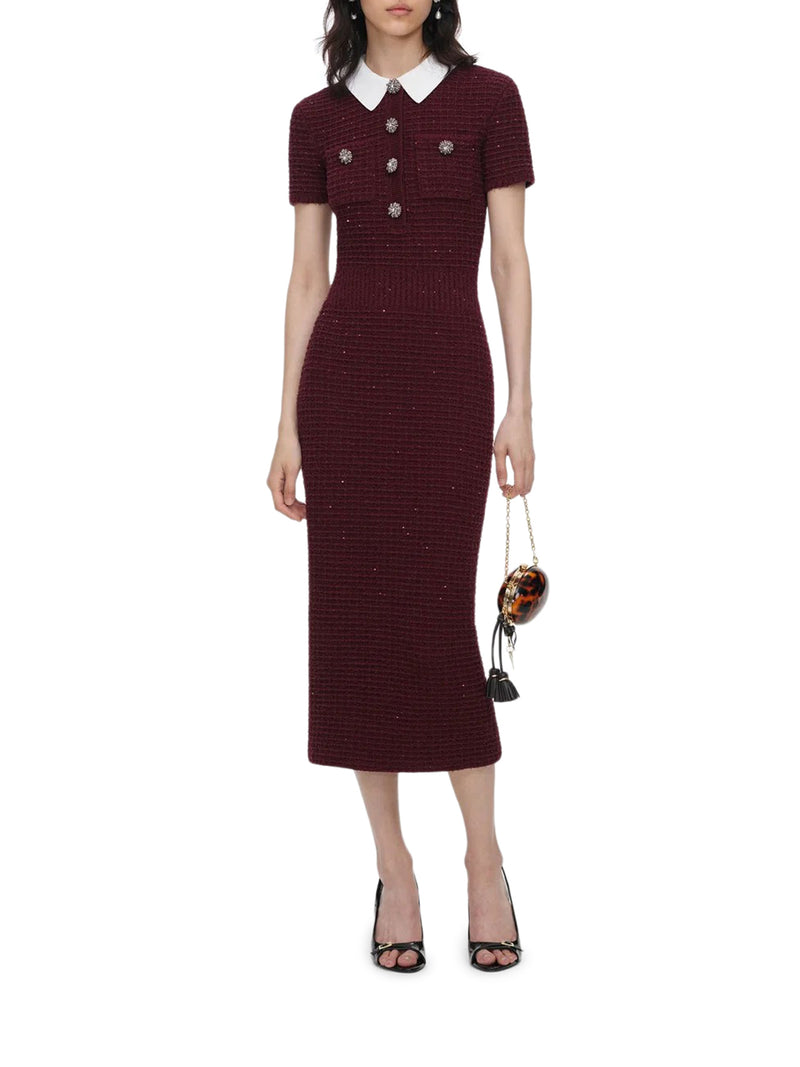ABITO MIDI IN MAGLIA LAVORATA COLOR BORDEAUX