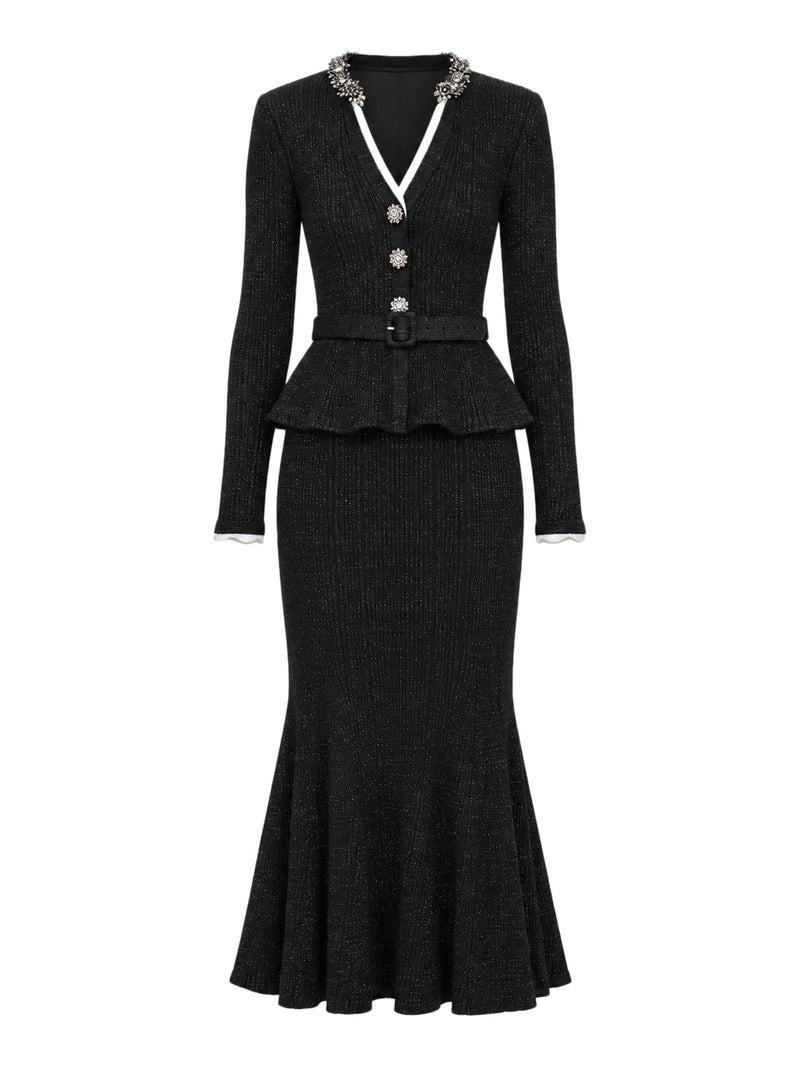 ABITO MIDI A COSTINE IN MAGLIA NERA CON LUREX