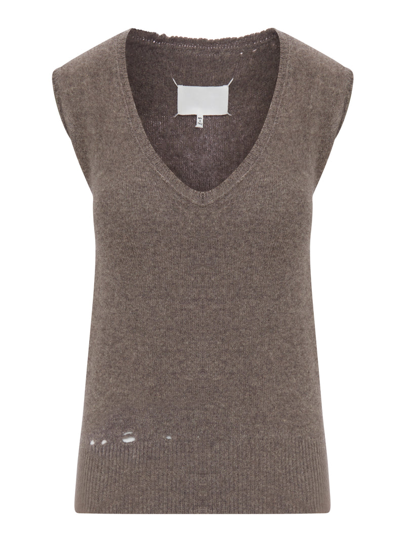 GILET IN MAGLIA CON EFFETTO DISTRESSED