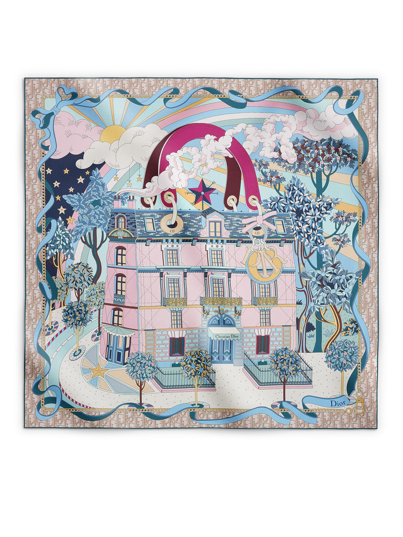 FOULARD QUADRATO AVENUE 90 IN TWILL DI SETA ROSA E MULTICOLORE