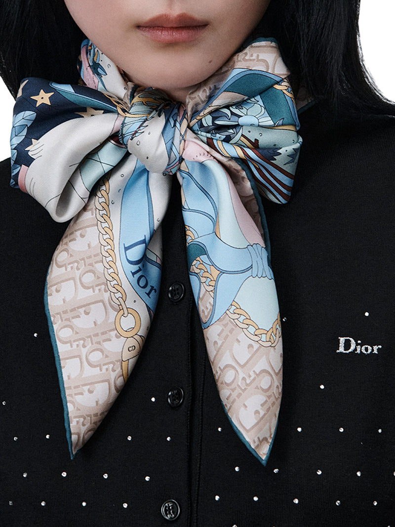 FOULARD QUADRATO AVENUE 90 IN TWILL DI SETA ROSA E MULTICOLORE