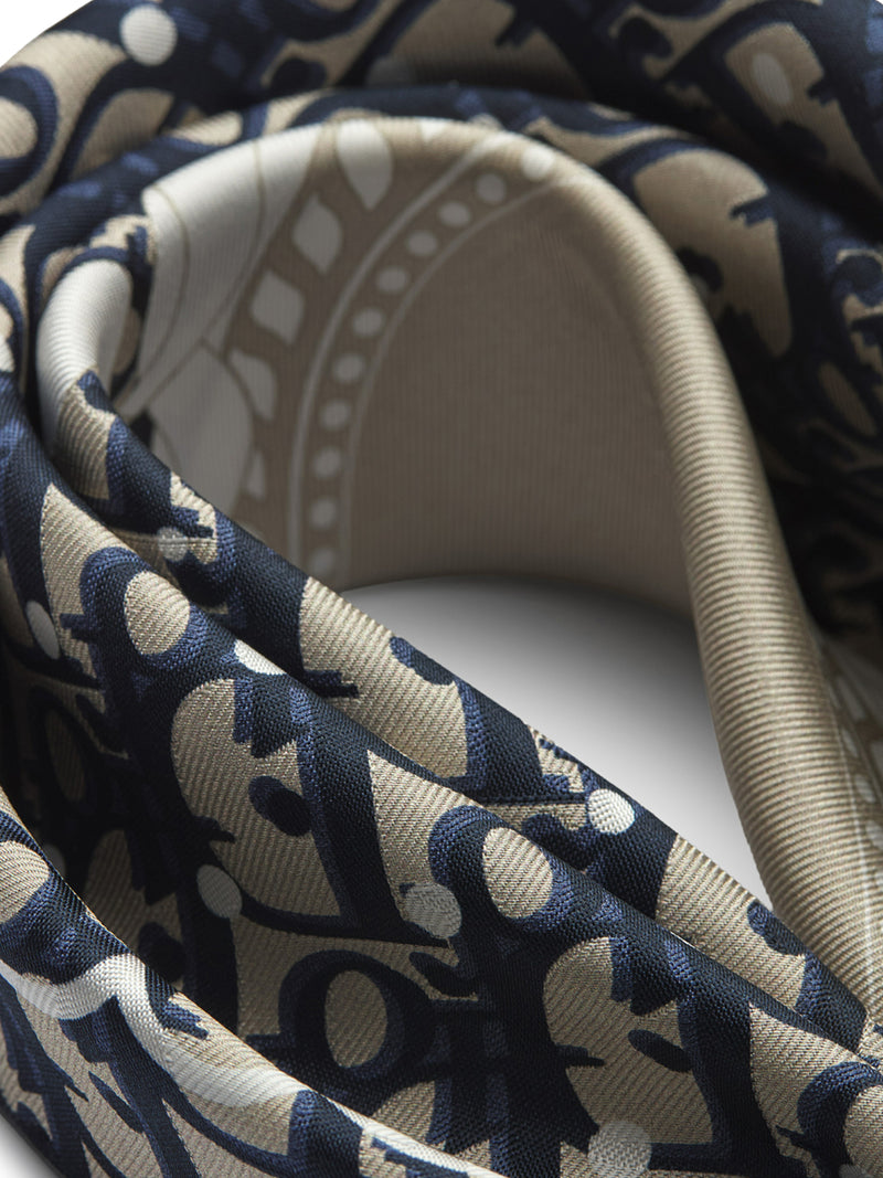 FOULARD QUADRATO POLKADIOR OBLIQUE IN TWILL DI SETA BLU NAVY E BEIGE