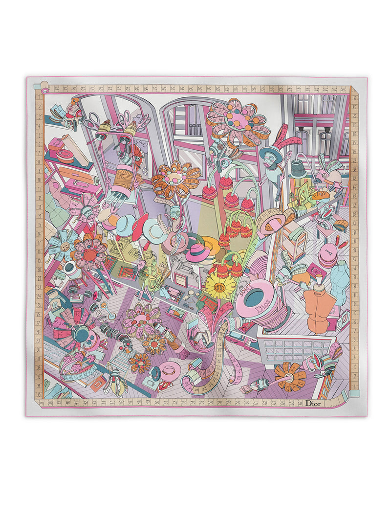 FOULARD QUADRATO IN TWILL DI SETA ROSA CHIARO E MULTICOLORE