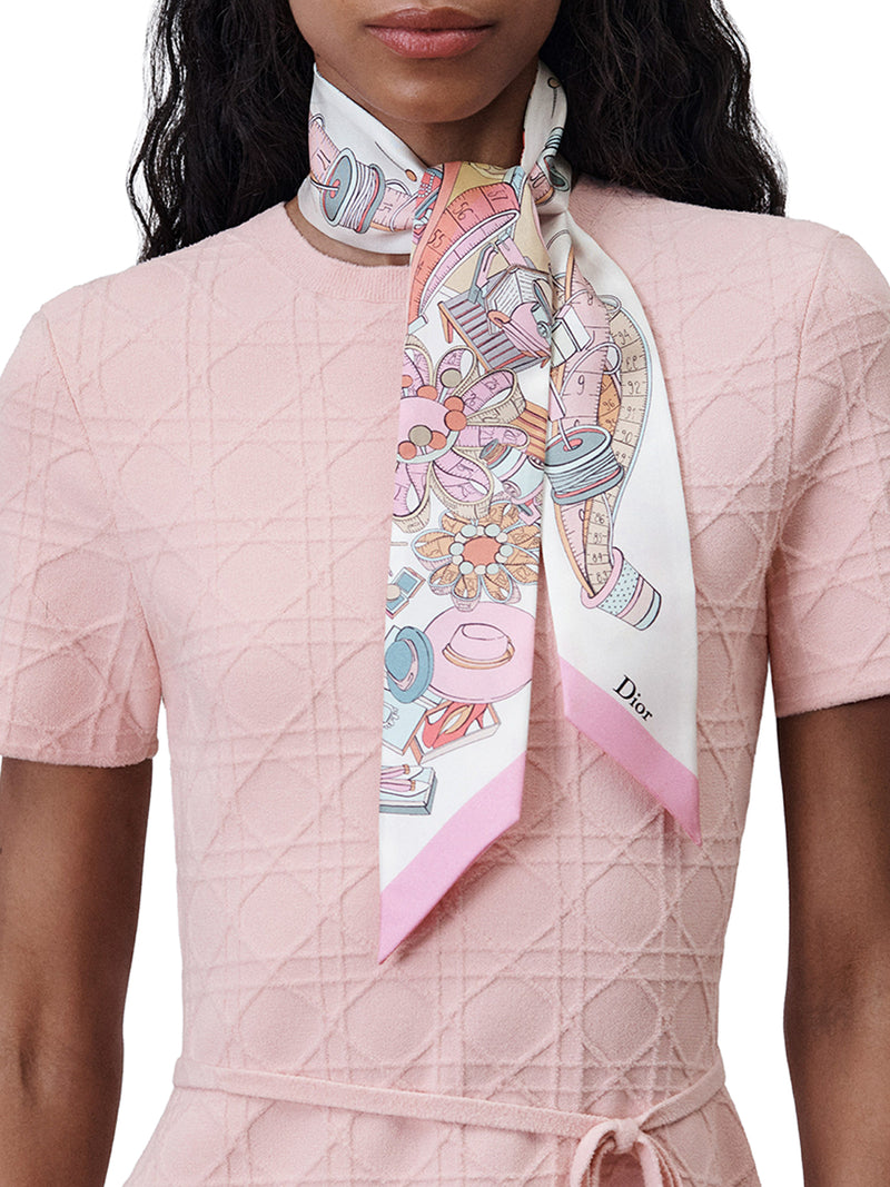FOULARD MITZAH IN TWILL DI SETA ROSA CHIARO E MULTICOLORE