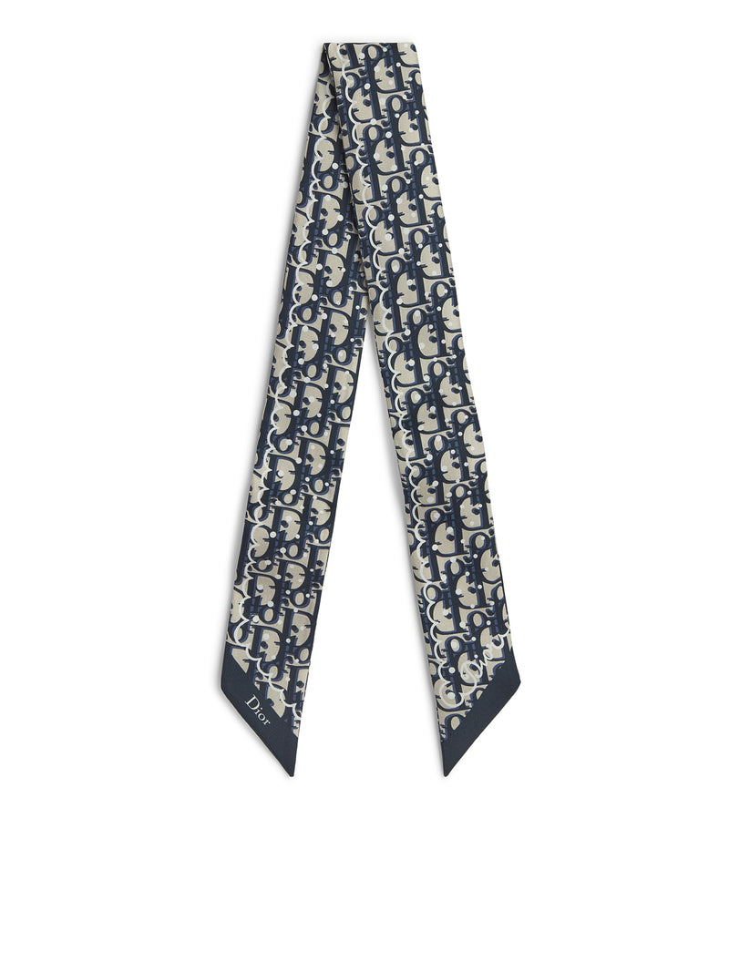 FOULARD MITZAH POLKADIOR OBLIQUE IN TWILL DI SETA BLU NAVY E BEIGE