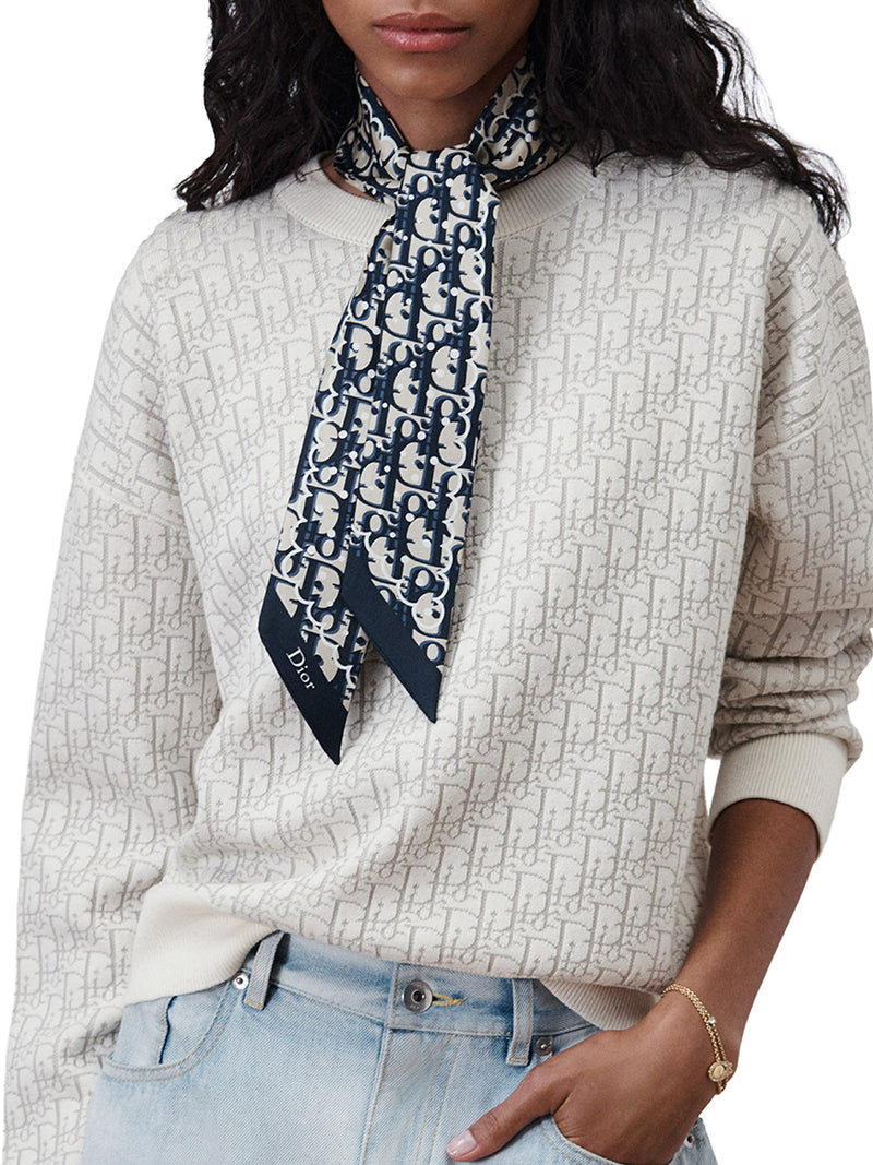 FOULARD MITZAH POLKADIOR OBLIQUE IN TWILL DI SETA BLU NAVY E BEIGE