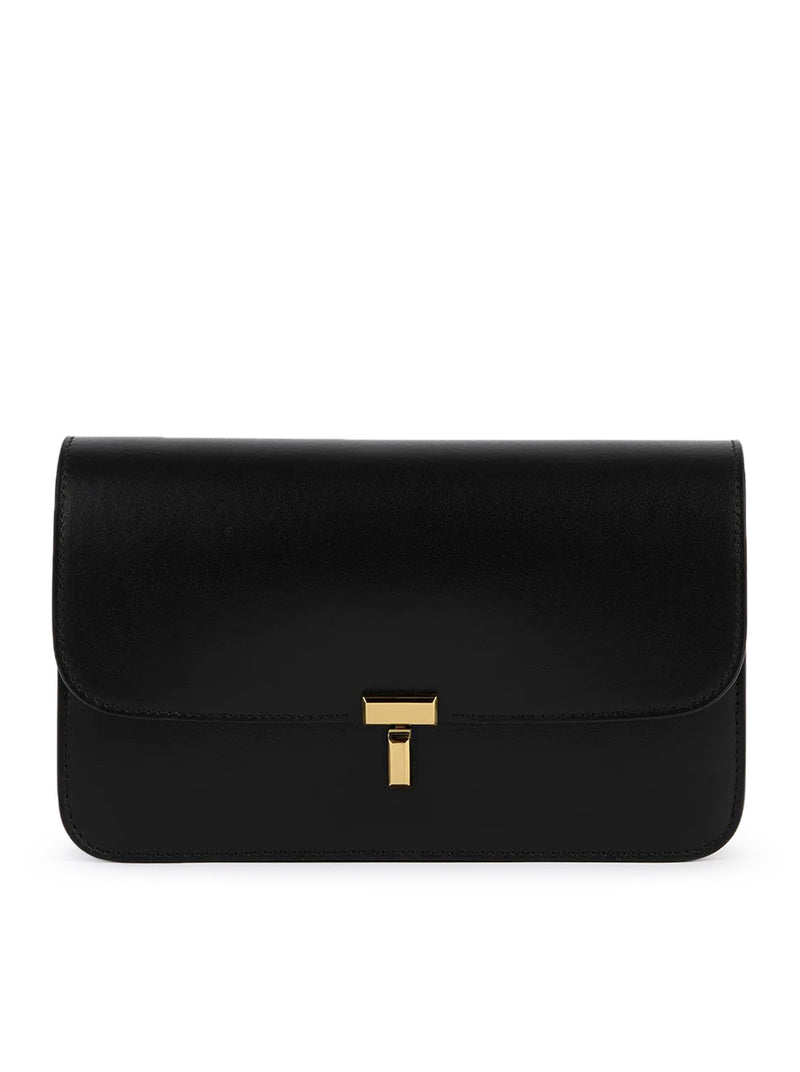 BORSA A TRACOLLA IN PELLE NERA CON CHIUSURA T-LOCK