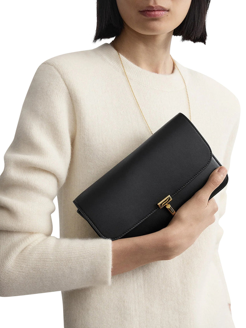 BORSA A TRACOLLA IN PELLE NERA CON CHIUSURA T-LOCK