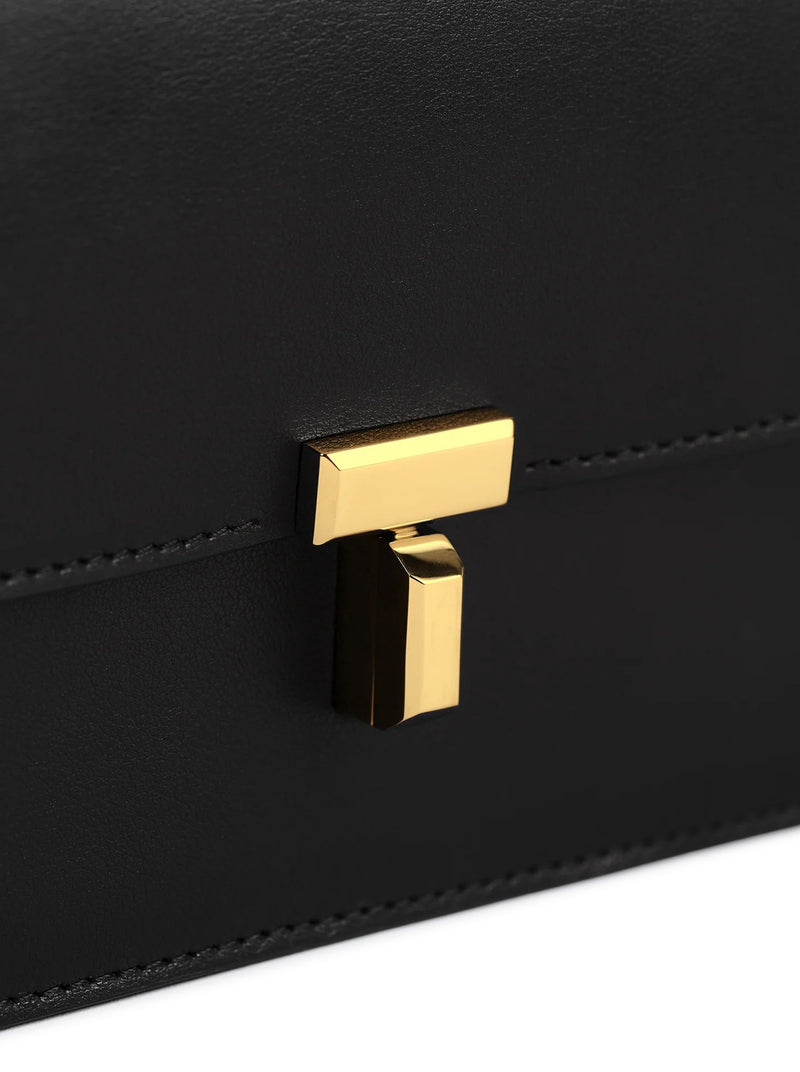 BORSA A TRACOLLA IN PELLE NERA CON CHIUSURA T-LOCK