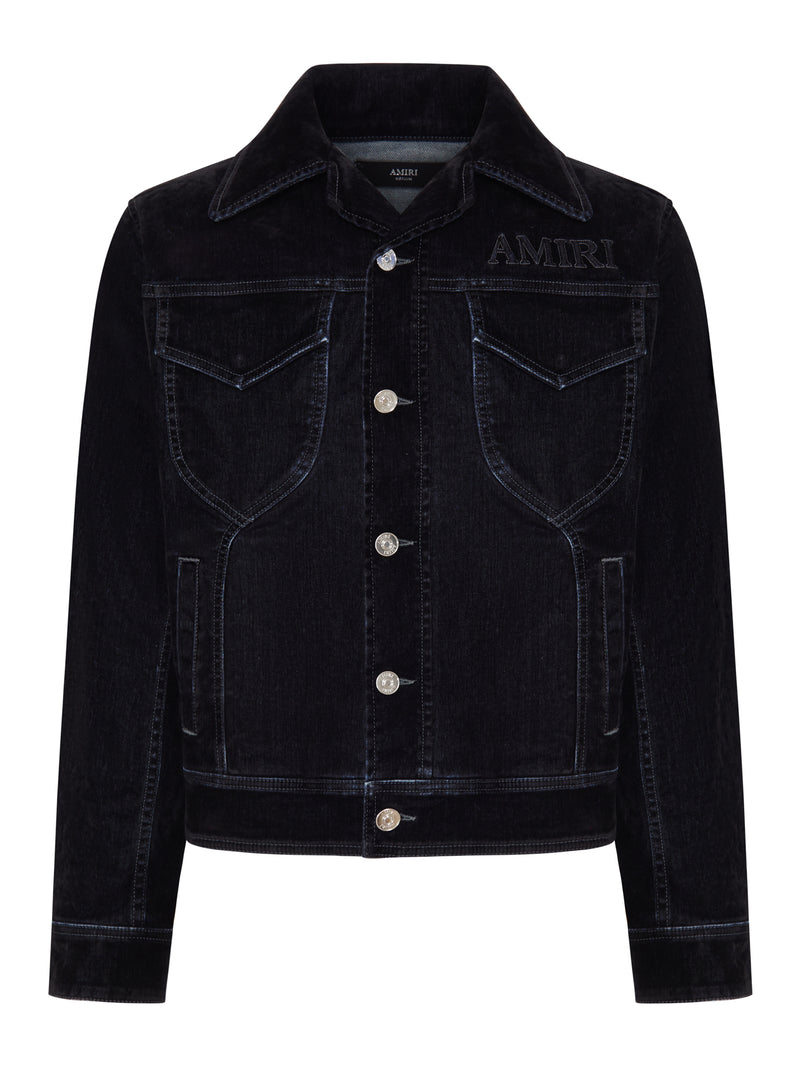 GIACCA IN DENIM FLOCCATO CON LOGO RICAMATO E BOTTONI METALLICI