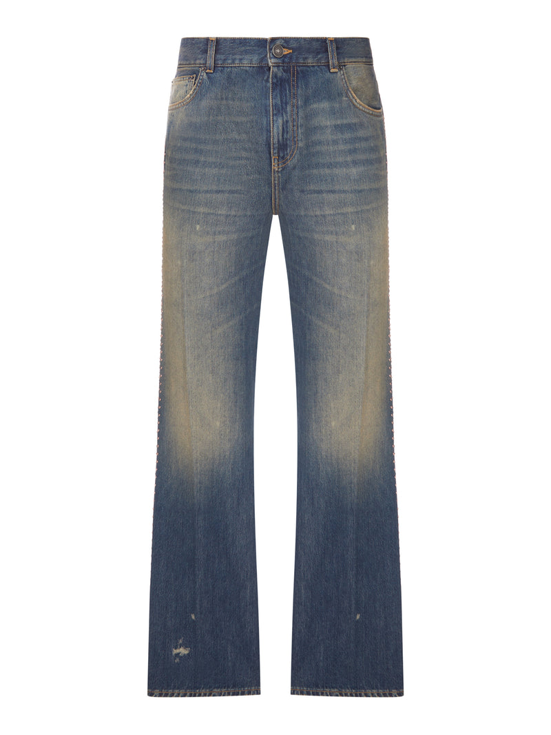 JEANS EFFETTO VINTAGE CON DETTAGLI LATERALI
