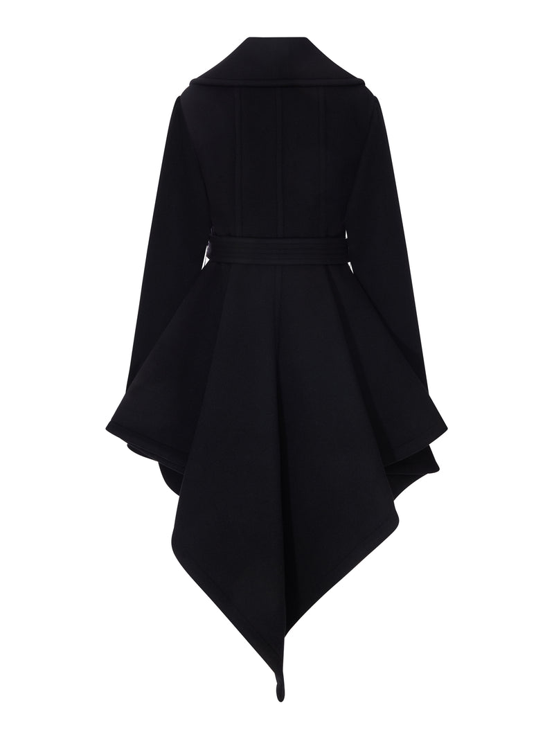 CAPPOTTO NERO ASIMMETRICO CON CINTURA