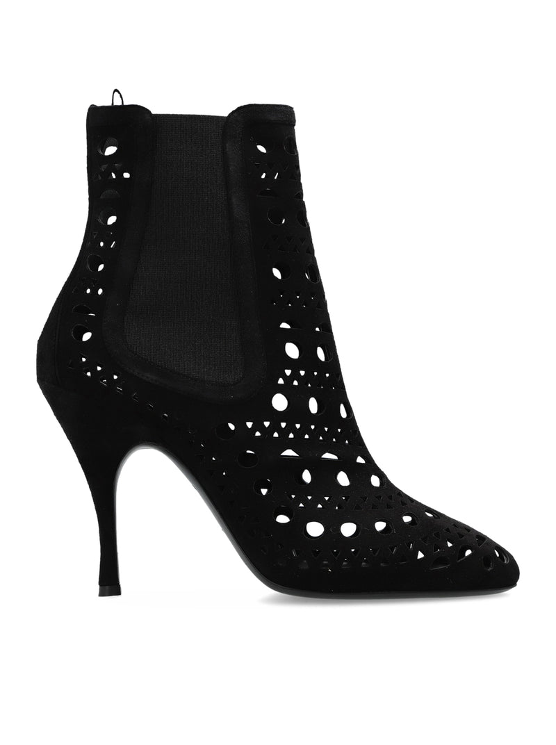 STIVALETTI CON TACCO ALAÏA IN CAMOSCIO NERO