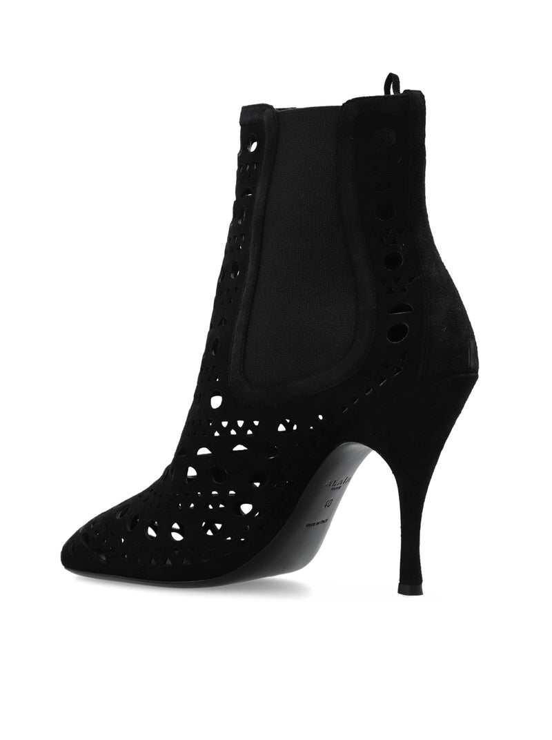 STIVALETTI CON TACCO ALAÏA IN CAMOSCIO NERO