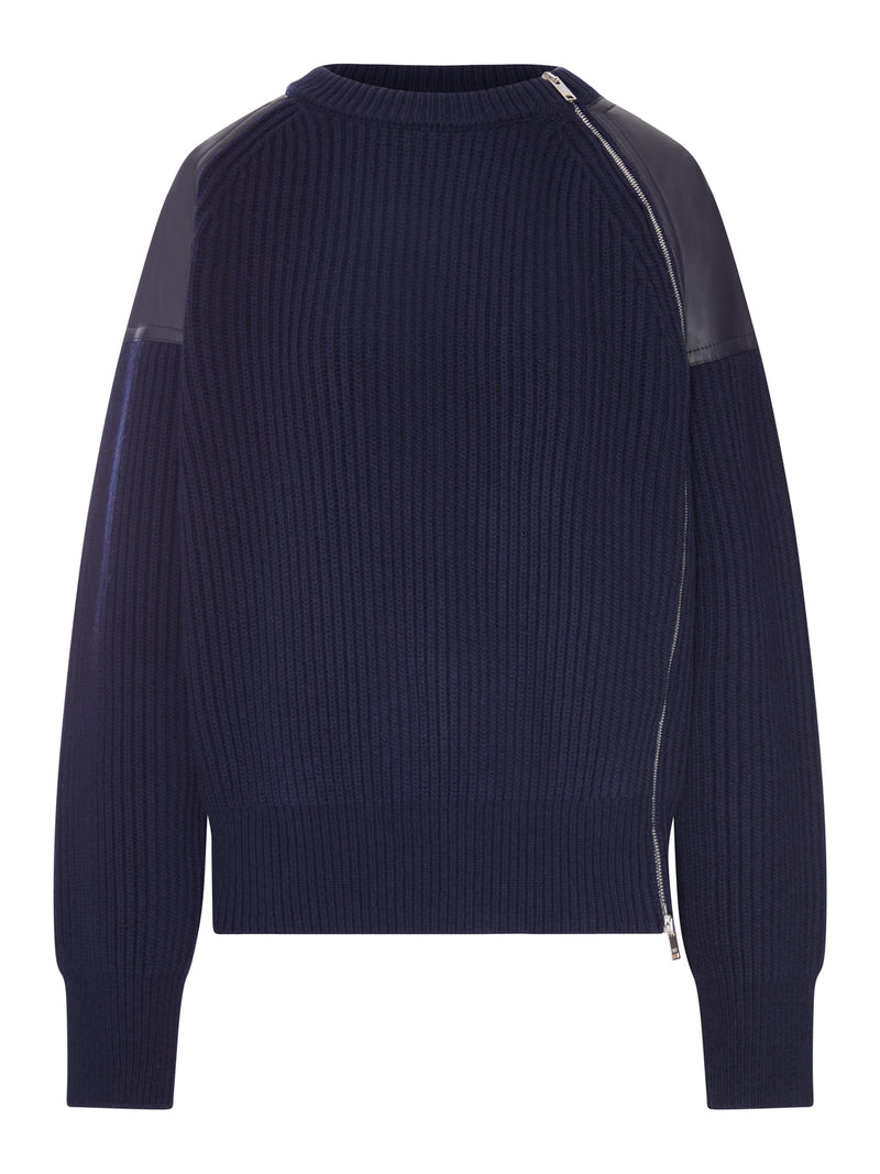 MAGLIONE CON INSERTI IN PELLE E ZIP LATERALE