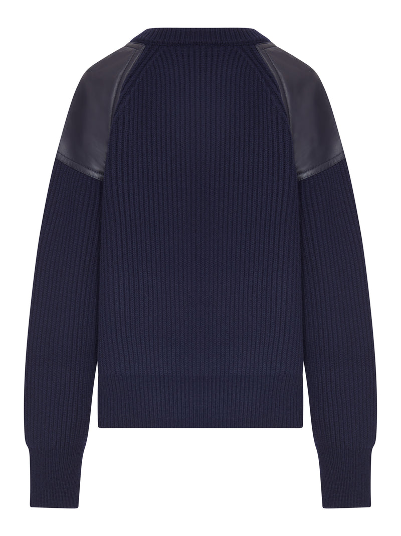 MAGLIONE CON INSERTI IN PELLE E ZIP LATERALE