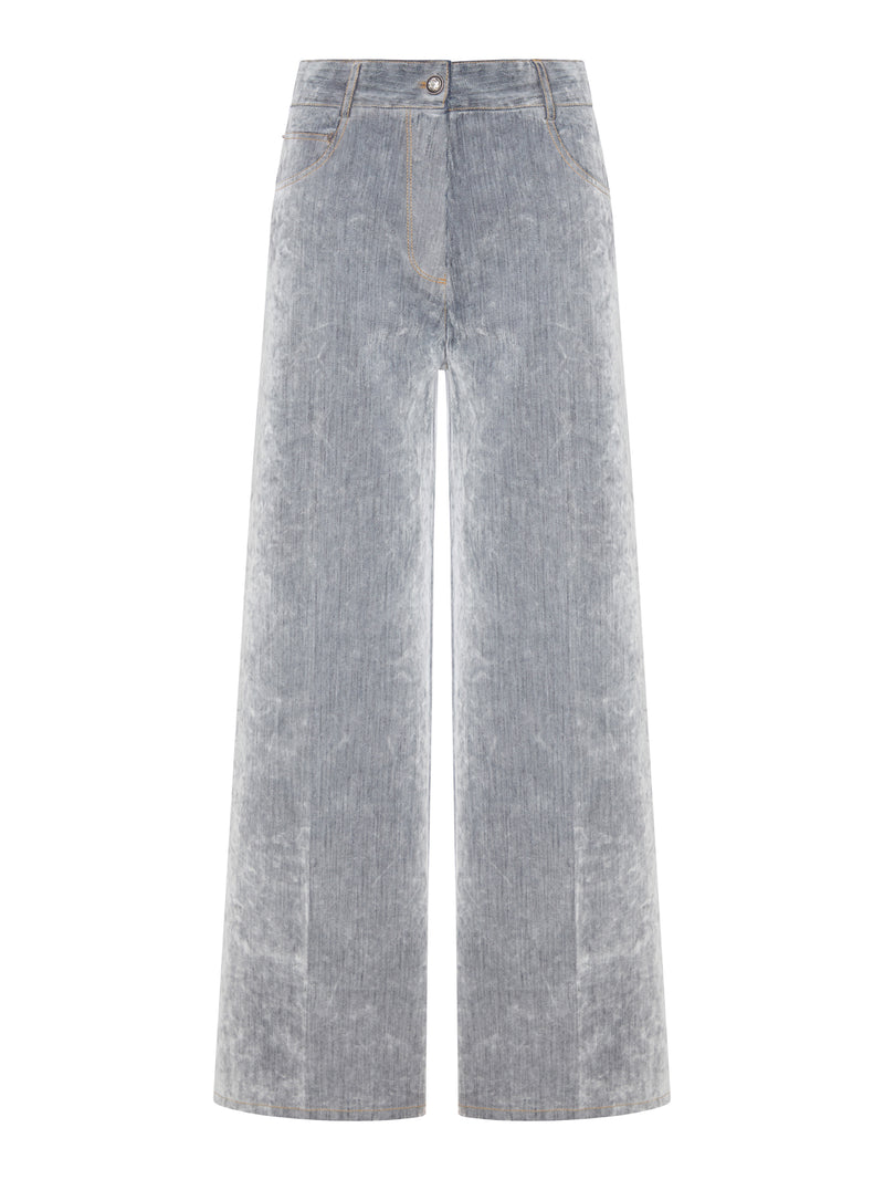 JEANS A GAMBA LARGA IN DENIM FLOCCATO GRIGIO