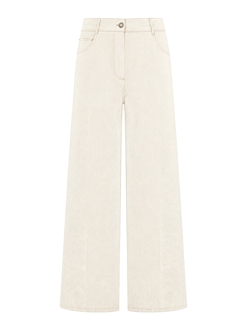JEANS A GAMBA LARGA IN DENIM FLOCCATO AVORIO